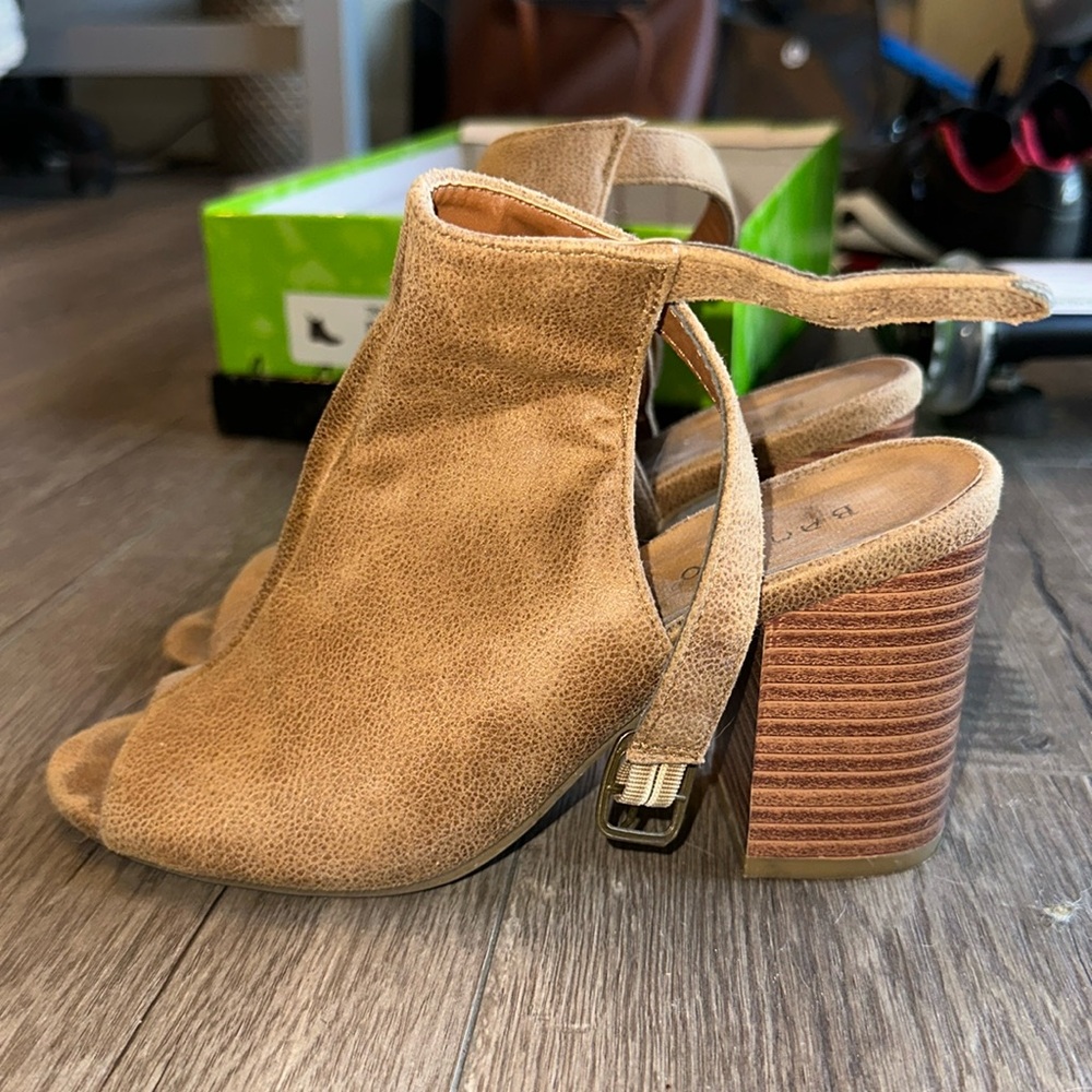 Peep Toe Booties Tan Open Toe Heeled Ankle Boots